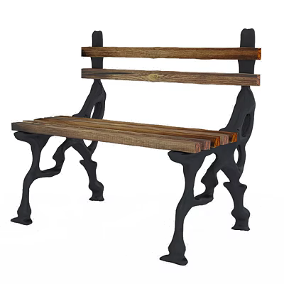 Wooden Outdoor Bench With Black Metal Frame And Classic Carved Legs 3d model