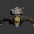 3D Worker Character Wearing Yellow Hard Hat Blue Mask Brown Jacket And Tool Belt