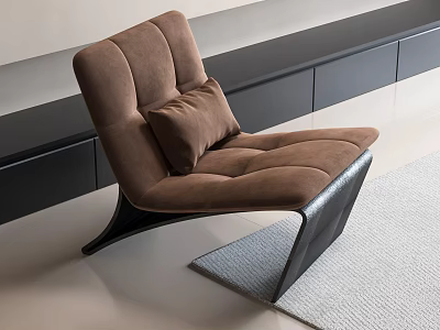 Brown Modern Lounge Chair With Soft Cushion And Black Legs On Gray Rug 3d model