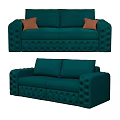 Green Two-Seater Sofa With Button Tufted Design Decorative Pillows And Armrest Details 3d model