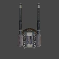 Twin Barrel Weapon Design Featuring Mechanical Mount And Rustic Base Structure 3d model