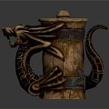 Handcrafted Traditional Wooden Storage Container With Intricate Dragon Design And Lid