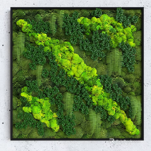 Lush Vertical Green Wall With Diverse Moss Ferns And Vibrant Plant Foliage 3d model 