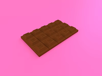 Delicious Brown Chocolate Bar With Square Pieces On Pink Background 3d model