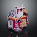 Miniature House Structure With Pink White Walls Windows Ladder Boxes And Striped Roof