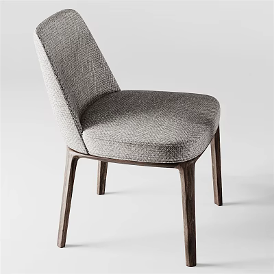 Elegant Modern Gray Textured Upholstered Dining Chair With Wooden Legs Design 3d model
