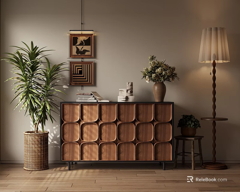 Mid Century Modern Wooden Entryway Side Cabinet For Warm Cozy Home Space Storage Decoration 3d model 