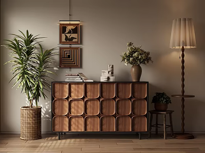 Mid Century Modern Wooden Entryway Side Cabinet For Warm Cozy Home Space Storage Decoration 3d model