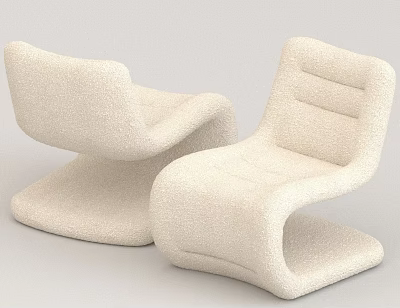 Comfortable Cream Colored Modern Single Sofa With Curved Design And Soft Upholstery 3d model