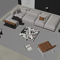 L shaped Beige Sofa with Throw Pillows and Patterned Coffee Table in Modern Living Room