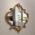 Ornate Gold Framed Decorative Mirror Mounted On Wall Reflecting Bedroom Interior