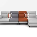 Modern Sectional Sofa With Light Gray Orange Patchwork And Striped Pillows 3d model