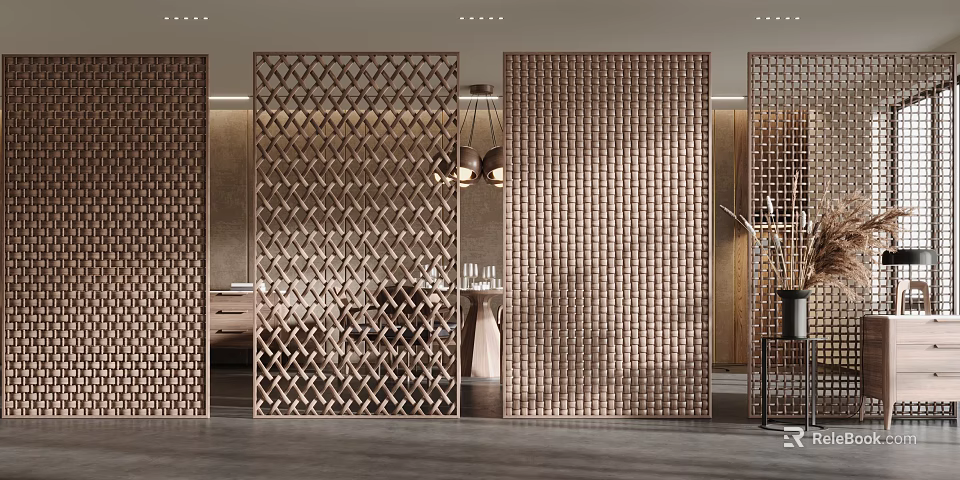 Elegant Metal Room Divider With Geometric Lattice Design In Modern Interior Space 3d model 