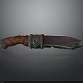 Ornate Fantasy Dagger Design With Red Wrapped Handle And Green Accented Blade