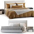 Modern Double Bed With Gray Headboard Neutral Bedding Pillows And Nightstands 3d model