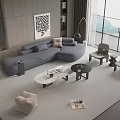 Modern Sectional Sofa Coffee Table Set in Bright Living Room with Floor to Ceiling Windows