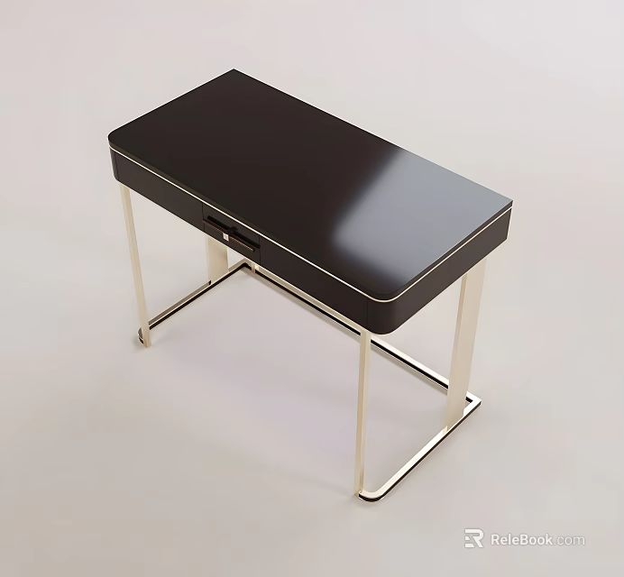 Minimalist Modern Dressing Table With Sleek Black Top And Metal Legs Design 3d model 
