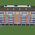 Multistory Apartment Building Exterior With Red Brick Yellow Facade Windows Green Lawn And White Fence