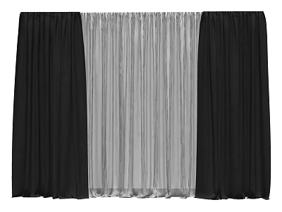 Black and Gray Curtains with Sheer Center Panel and Solid Side Panels for Modern Interior 3d model