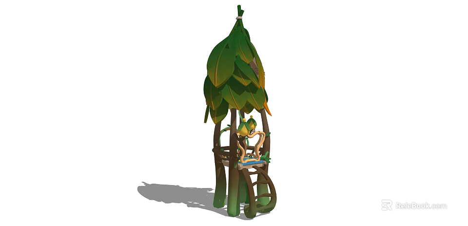Garden Ornamental Structure With Leaf Covered Roof And Wooden Frame Platform 3d model 