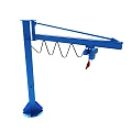 Blue Column Mounted Jib Crane With Hoist And Red Lifting Hook 3d model