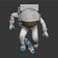 Man In White Astronaut Spacesuit With Helmet Holding Yellow Star Sitting On Dark Reflective Surface