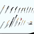 Weapons Collection Including Knives Swords Daggers and Bladed Tools with Different Designs
