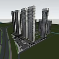Modern High Rise Building Complex With Glass Curtain Walls And Urban Architectural Design