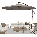 Modern Outdoor Sofa Set With Cantilever Umbrella Coffee Table And Wooden Chairs
