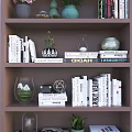 Modern Bookshelf With Stacked Books Decorative Vase Small Potted Plant And Geometric Sculpture