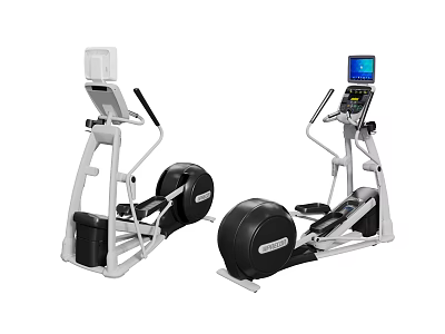 Modern Elliptical Fitness Equipment with Digital Screens and Sleek Black White Design 3d model