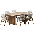 Modern Dining Table Set With Wooden And Black Tabletop And Light Dark Colored Chairs
