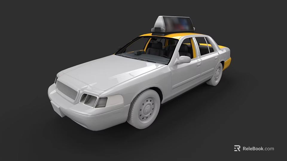 White Taxi Car With Yellow Roof And Visible Taxi Sign On Top 3d model 