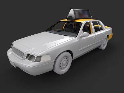 White Taxi Car With Yellow Roof And Visible Taxi Sign On Top 3d model