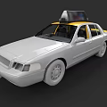 White Taxi Car With Yellow Roof And Visible Taxi Sign On Top