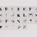 Minimalist A to Z Alphabet Design with Geometric Shapes in Black and White Square Frames