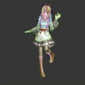 Anime Fantasy Character Girl In Red Striped Apron With Brown Boots As Creature