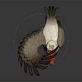 Cartoon Seagull Standing On Branch With Spread Wings Orange Beak And Dark Background