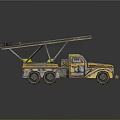 Vintage Truck With Long Ladder On Top Yellow And Silver Painted Body