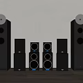 Modern Home Audio Speaker System With Multiple Floor Standing And Bookshelf Speakers