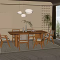 Modern Restaurant Interior With Wooden Dining Table Chairs Pendant Lights Green Plants And Natural Light