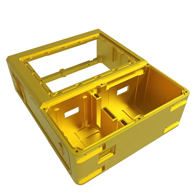 Golden Metal Enclosure With Intricate Internal Structure And Multiple Holes 3d model
