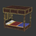 Traditional Wooden Double Bed With Carved Drawers Upper Table Top And Colorful Mattress