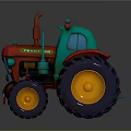 Vintage Tractor With Red And Green Body Big Wheels And Yellow Rims