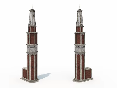 Two Symmetrical Red Brick Towers With Spires And Ornate Classic Architecture 3d model