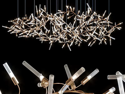 Elegant Modern Unique Design Chandelier With Metal Branches And Transparent Tubes For Interior Illumination 3d model
