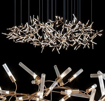 Elegant Modern Unique Design Chandelier With Metal Branches And Transparent Tubes For Interior Illumination 3d model