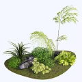 3D Rendered Green Plants Landscape With Ferns Palm and Stone in Circular Area