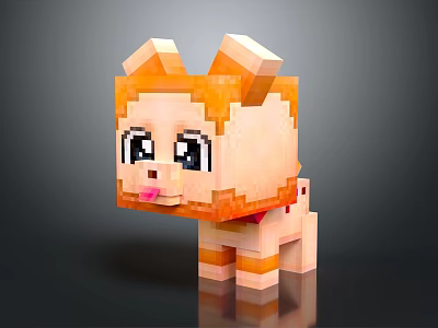Cute Pixel Style Orange Cat Doll With Big Eyes And Tongue Sticking Out 3d model