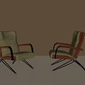 Vintage Green Leisure Chairs with Wooden Armrests and Metal Legs Classic Design